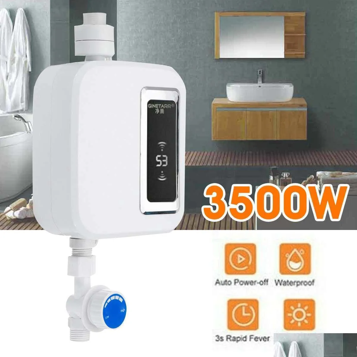 3500w electric water heater tankless kitchen faucet tap mini instant shower water heating constant temperature lcd display t200424