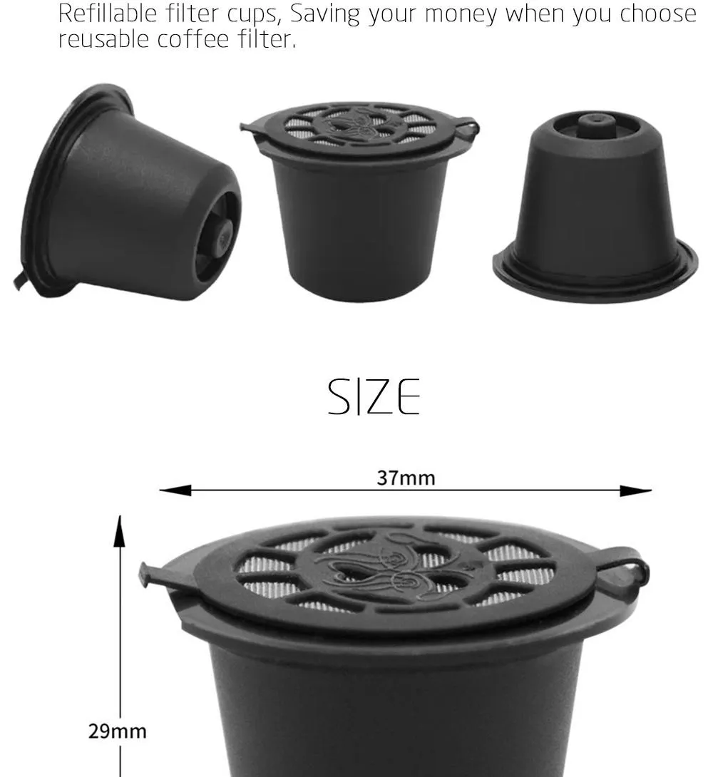 coffee filters 3pcs reusable coffee capsules cup with spoon brush black refillable coffee capsule refilling filter coffeeware gift