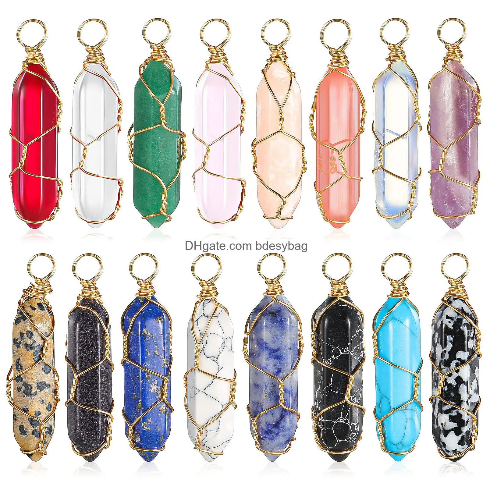 framendino bullet shape hexagonal chakra charm pendants crystal stone pendants colorful healing pointed chakra beads for jewelry making