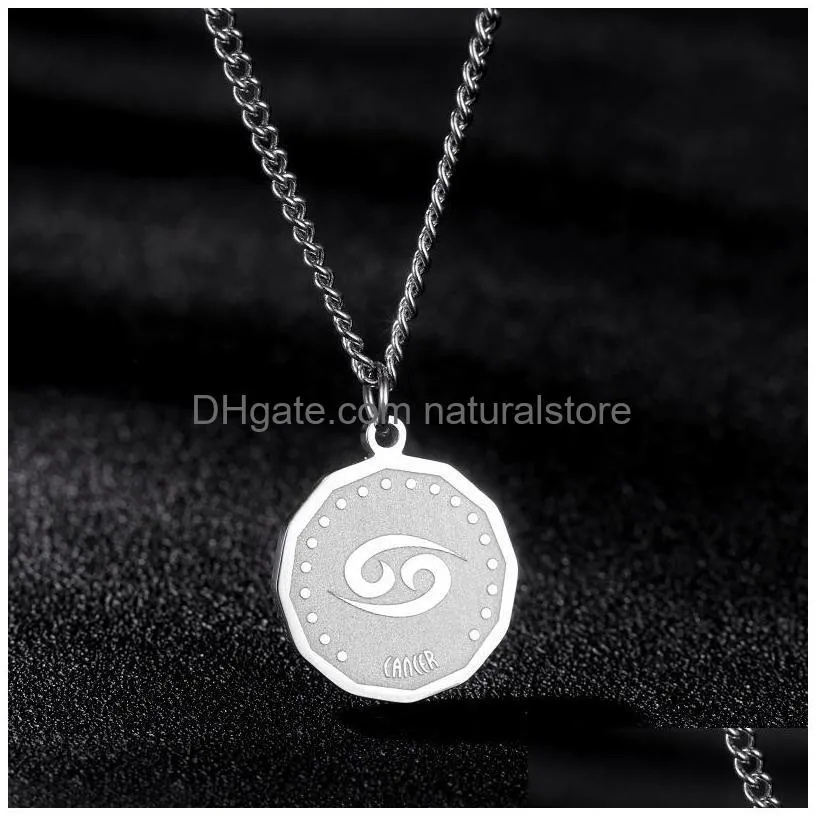 pendant necklaces fashion stainless steel twelve constellation coin necklace collar hip hop street s trend charm jewelry wholesale