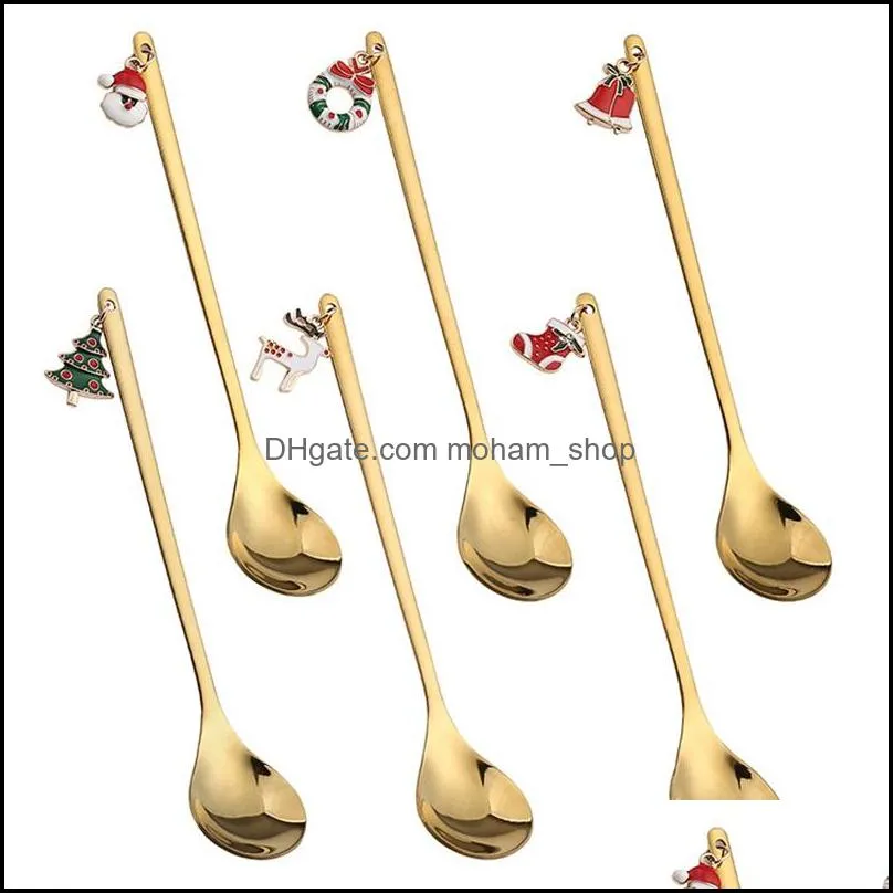 stainless steel gift spoon tableware jelly desserts christmas decoration spoons creative garland santa claus scoop 2020 arrival 2 9qd