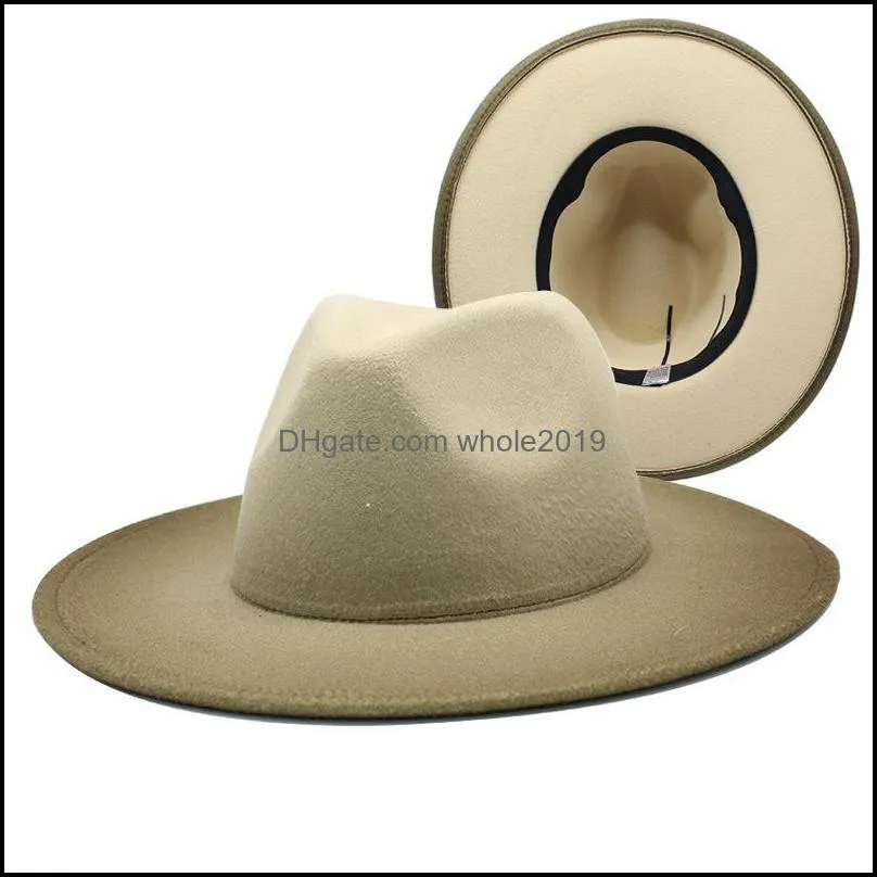 gradient felt fedora hat for men women spraypainted jazz cap mens fashion panama caps wide brim hats man woman church party hat 2021