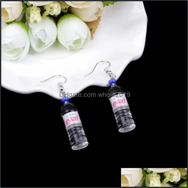 cute mineral water bottle dangle earrings blue pink color beach party female jewelry women creative drink bottles drop earring 3d