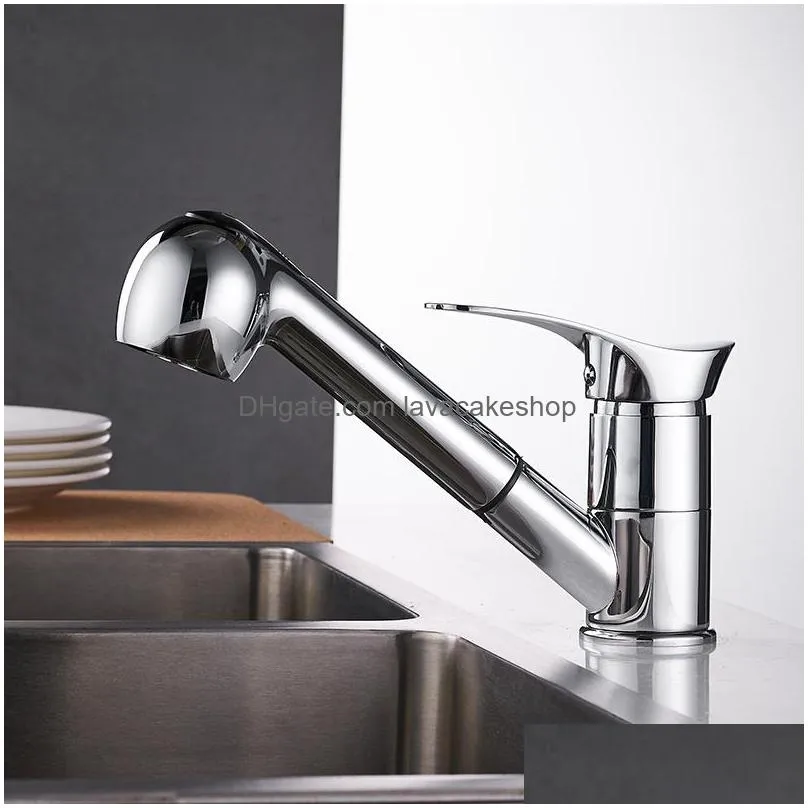 kitchen faucets grifos de cocina swivel pull out kitchen sink faucet watersaving black basin crane mixer brass tap wf7005 t200424