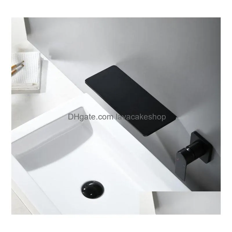 wall mounted basin faucet matt black brass bathroom waterfall mixer tap water taps