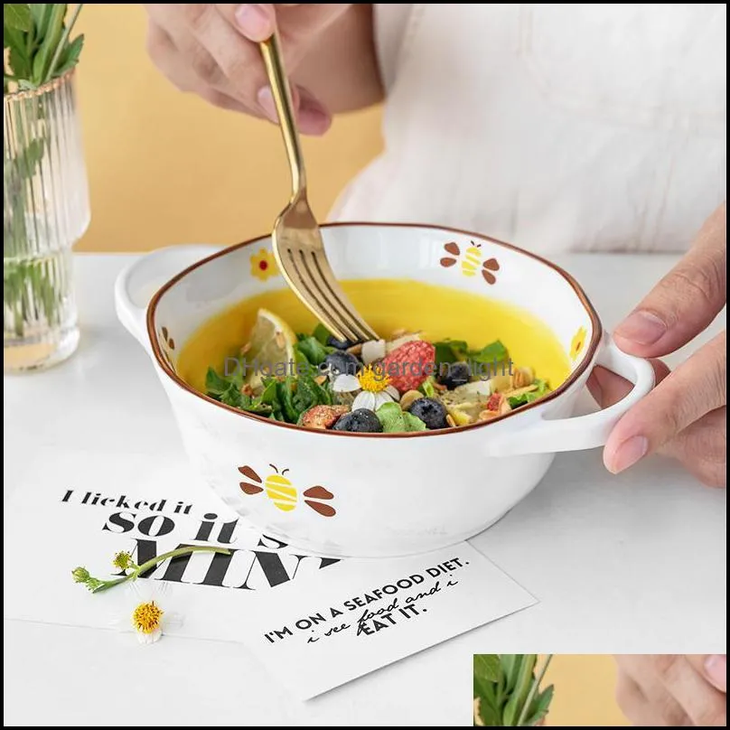 japanesestyle creative bee roast bowl binaural ceramic salad rice noodle household soup and lovely big bowls
