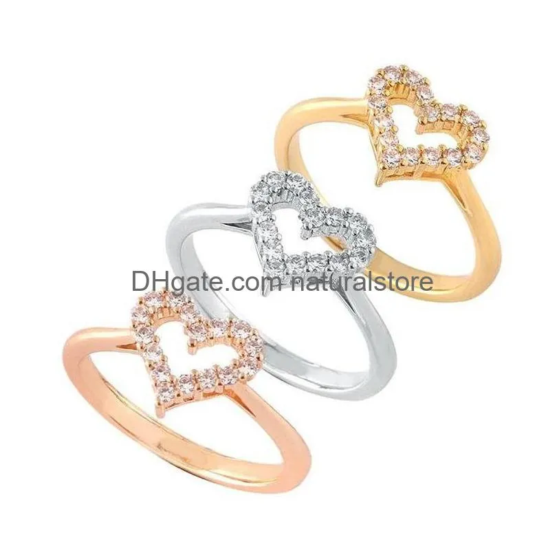 original design quality crystal diamond hollow heart shape women wedding rings fast drop 1pcs