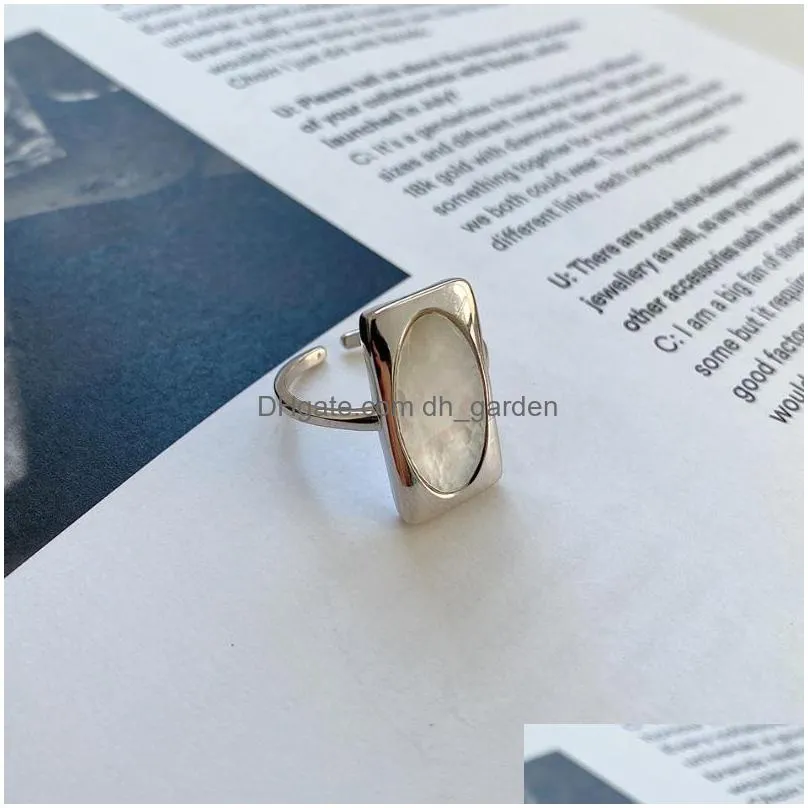 cluster rings s925 sterling silver geometric rectangle charm oval mother of pearl abalone shell ring classic square open for women