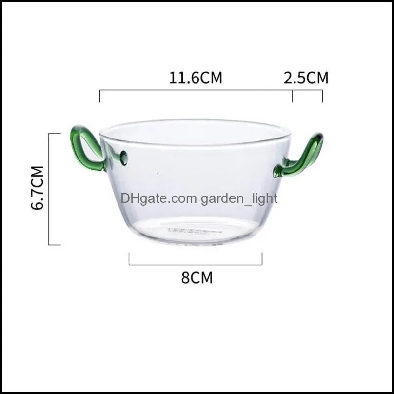 bowls transparent glass ice cream bowl fruit vegetable salad dessert with green handle home restaurant microwavable tableware