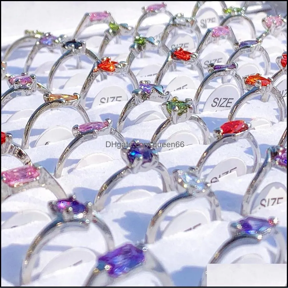 wholesale 50pcs colorful rhinestone silver fashion gemstone rings mix women elegant verlobungring jewelry