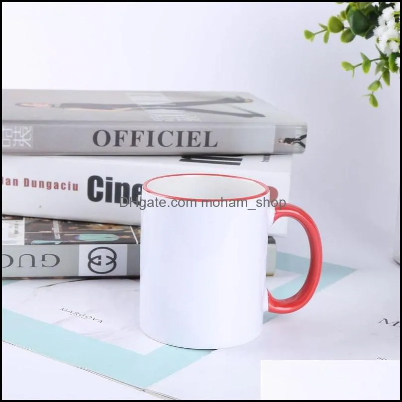 320ml ceramic blank sublimation mug heat transfer mdf handle mug personality diy simple coffee cup 7 colors gift supplies 610 v2
