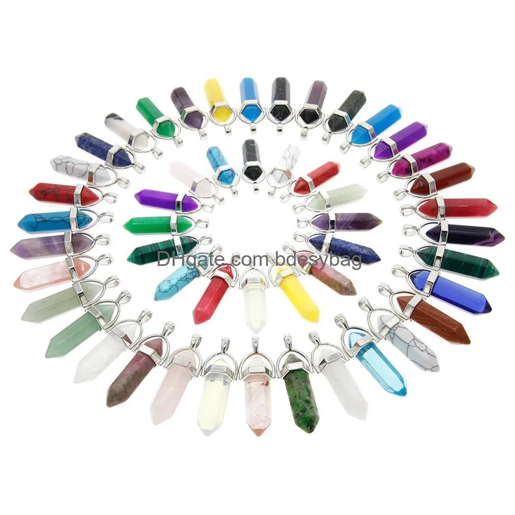 keyzone bullet shape healing pointed chakra beads quartz crystal stone pendants for diy necklace jewelry making assorted color