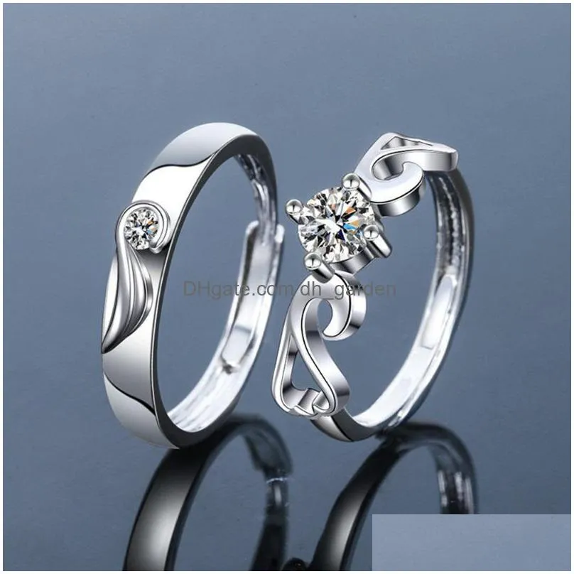 cluster rings 2021 925 sterling silver lovers ring wing double women men couples adjustable festival party anniversary gift