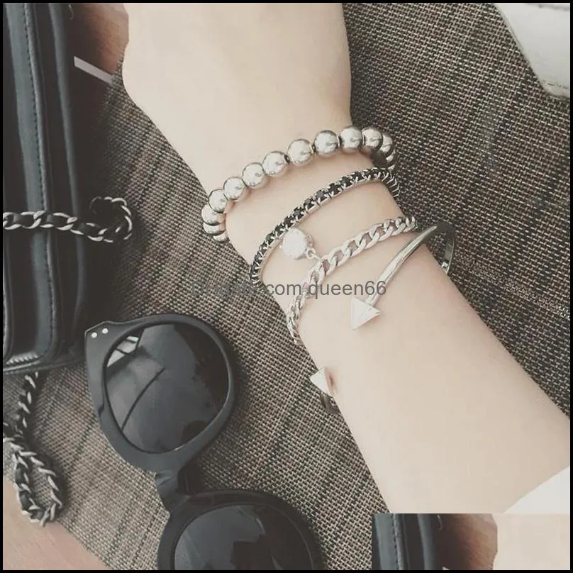 fashion multilayer bracelet 4 pcs mix beaded alloy bracelets crystal bracelet bangle for women jewelry accessories