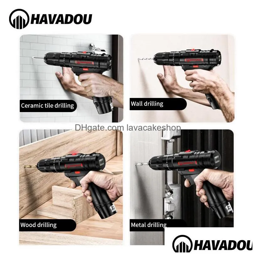 havadou torque cordless impact electric drill 12v mini power driver 2 speed choice screwdriver 201225