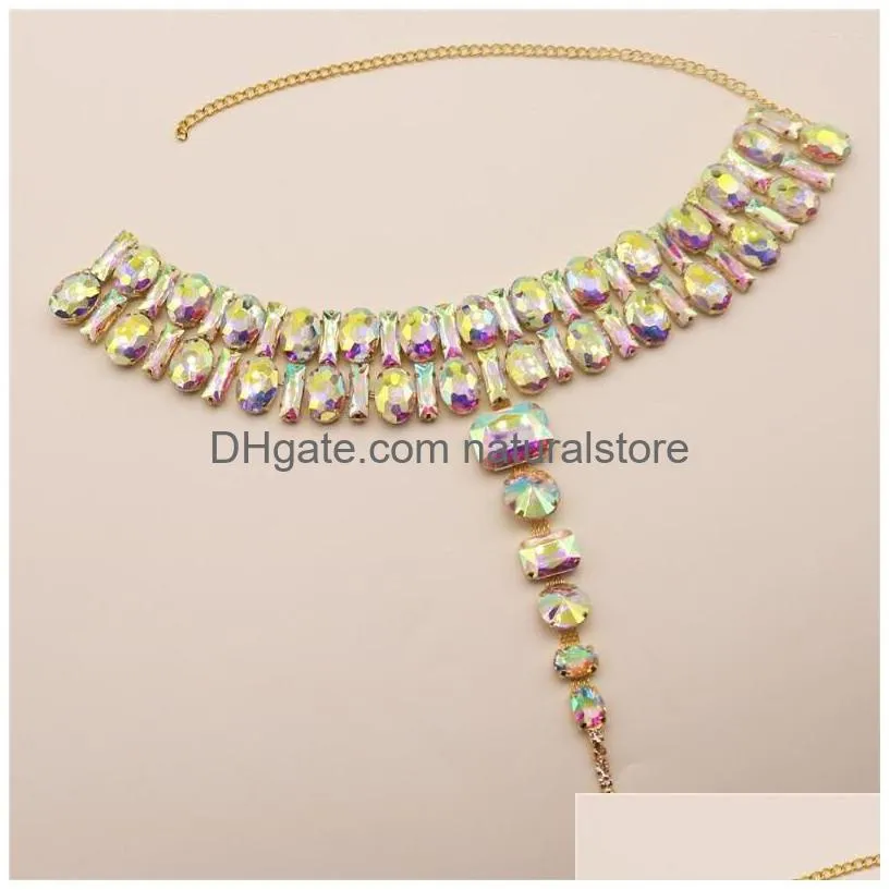 pendant necklaces 2022 luxury ab color crystal long tassel necklace ladies exaggerated fashion super flash big gem choker jewelry gift