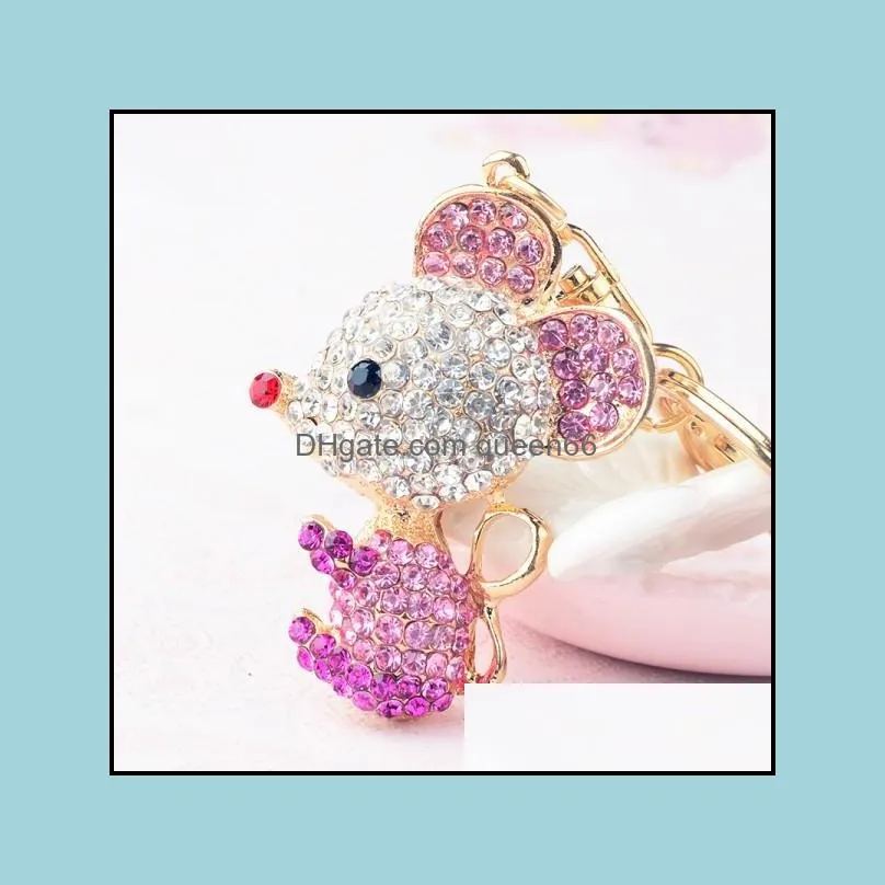 car key rings crystal mouse pendant keychain cute animal charm alloy keychains women handbag dhs o117fz