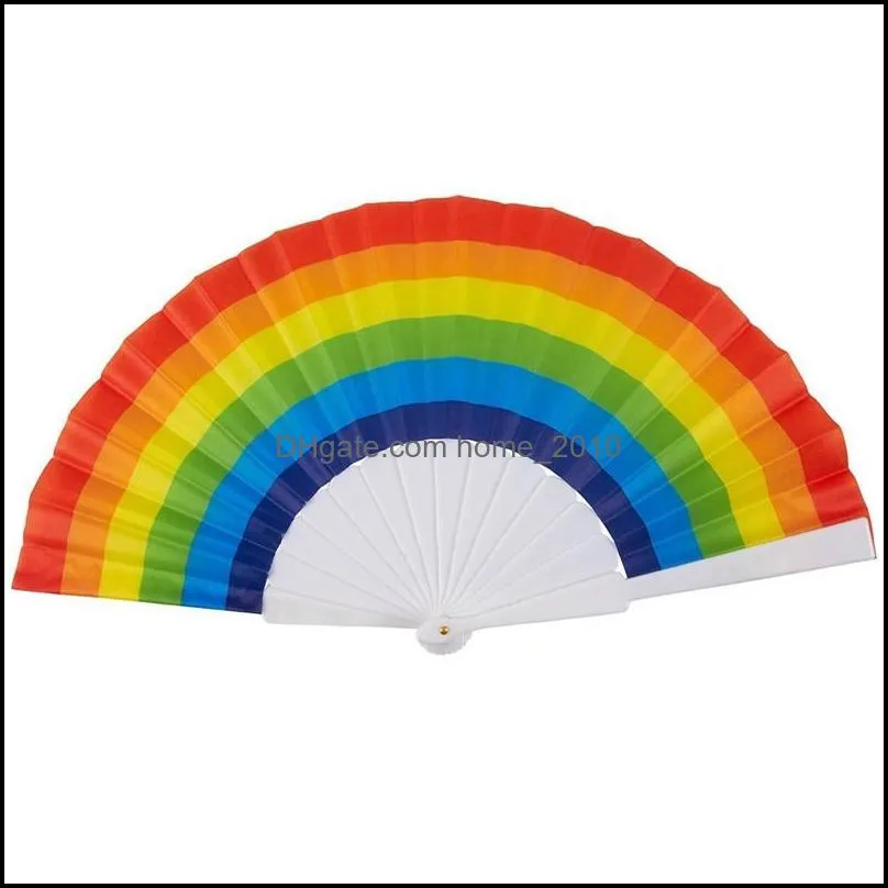 rainbow fan gay pride lgbt party plastic bone rainbow handheld 23cm fans music festival club event gifts