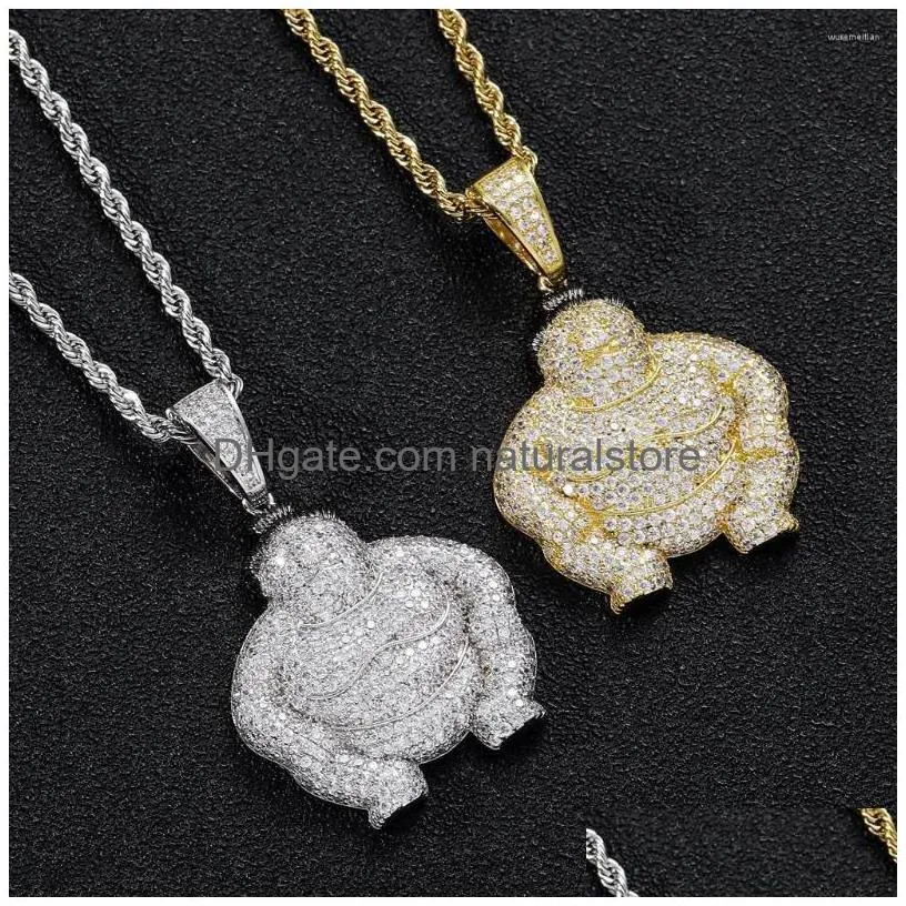 pendant necklaces az hip hop japanese sumo wrestler iced out necklace for men with zircon stone long link rope chain choker ship