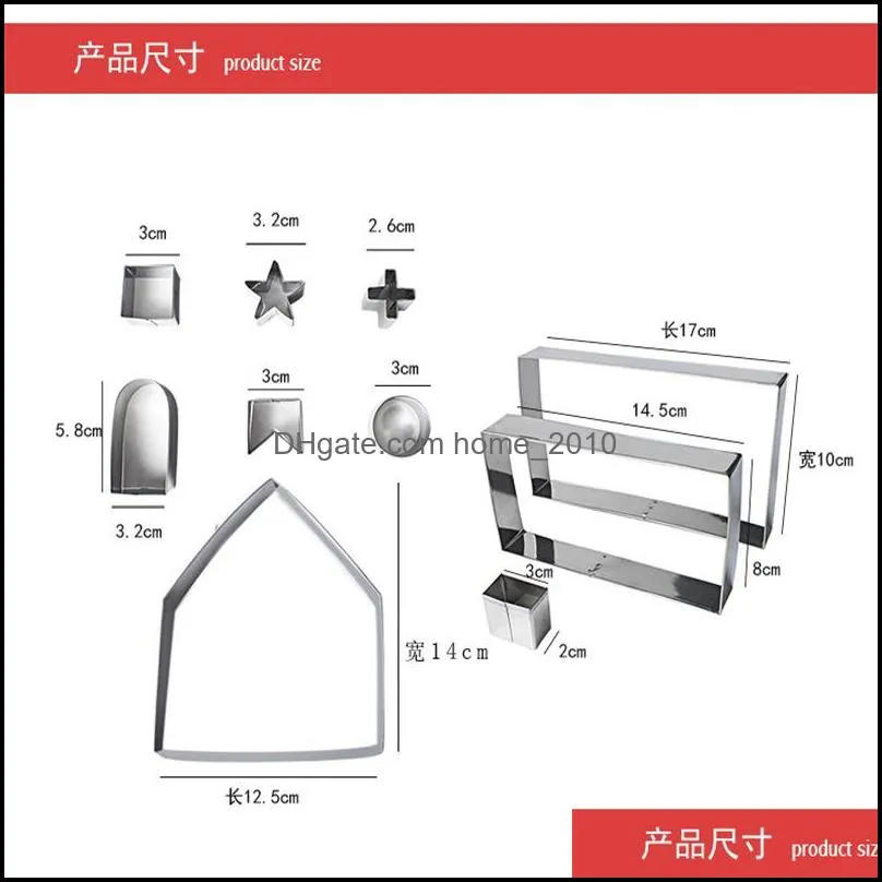 bakeware 10pcs 3d gingerbread house stainless steel christmas scenario cookie cutters set biscuit mold fondant cutter baking tool