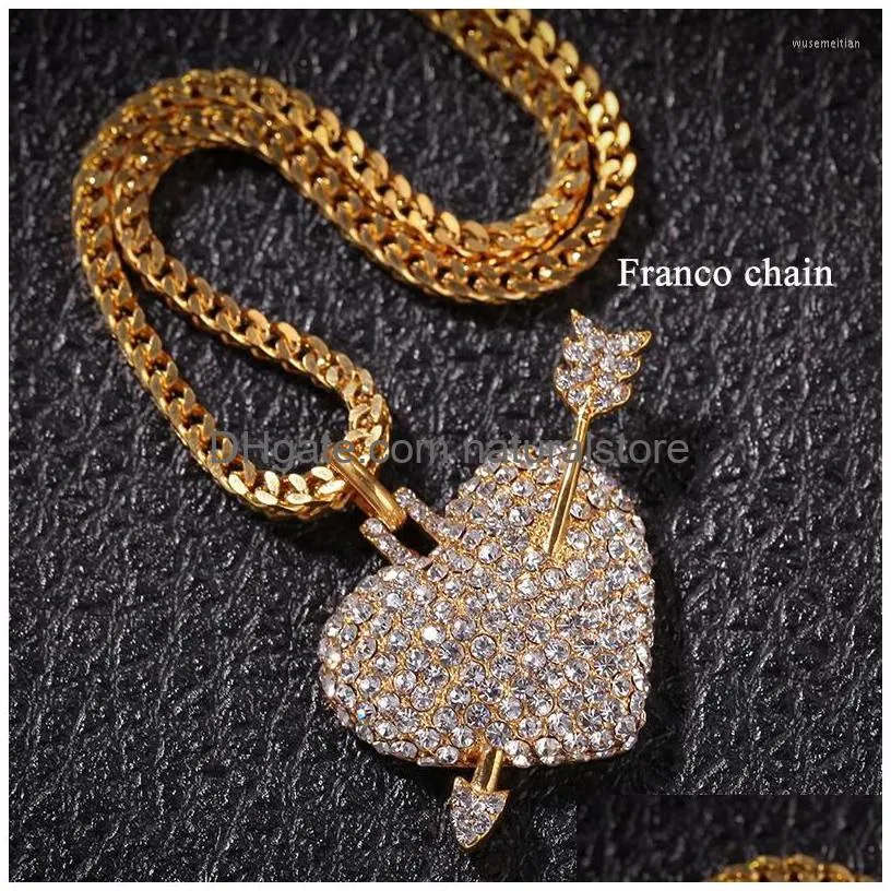 pendant necklaces hip hop full rhinestones bling iced out gold silver color stainless steel heart shape pendants necklace for women