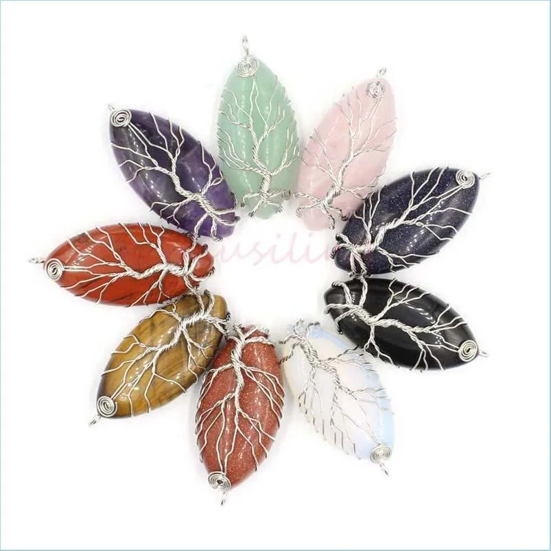 bohemian healing chakra wicca witch amulet pendants necklace chain horse eye tree of life jewelry for women natural gemstone charms