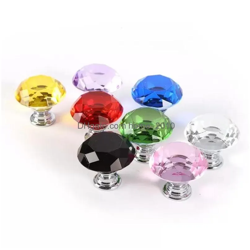 30mm diamond crystal glass door knobs drawer cabinet furniture handle knob screw furniture accessories inventory wholesale