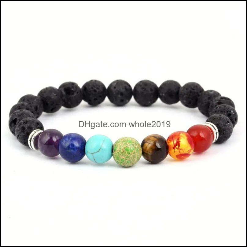 8mm big beads 7 chakra bracelet yoga bracelet healing balance supernatural lava reiki stones beads bracelet women jewelry
