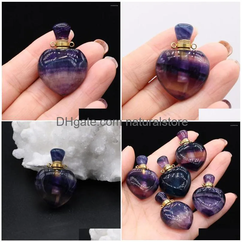 pendant necklaces natural fluorites perfume bottle charms heart shape women essential oil diffuser for jewerly necklace 25x40mm