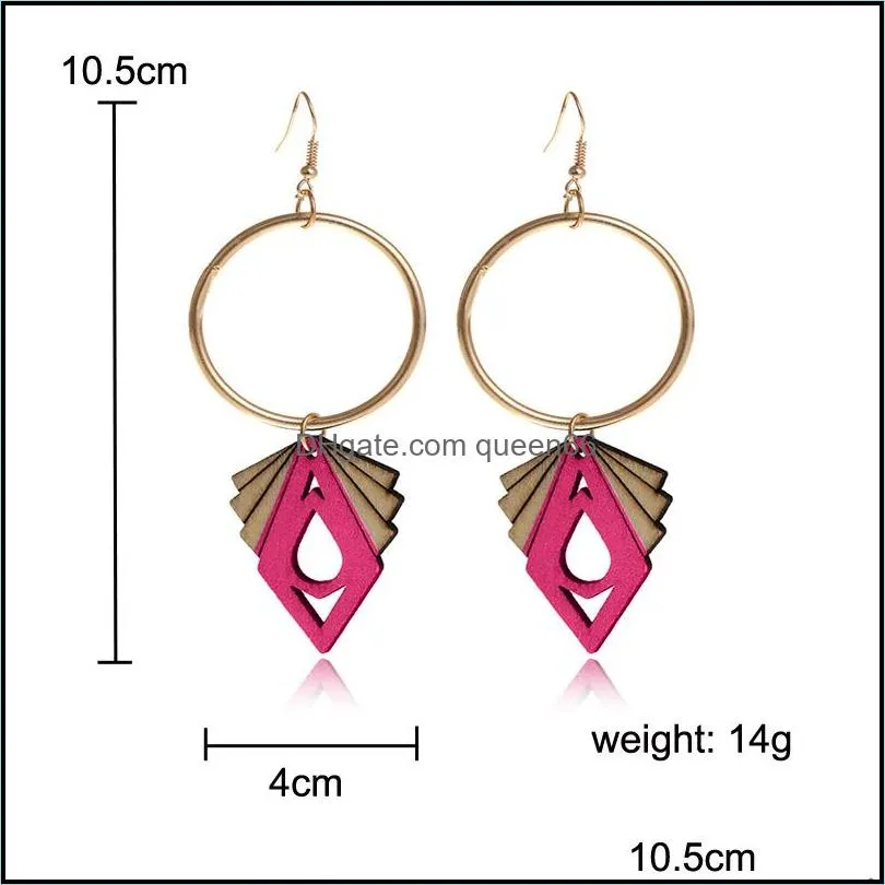 earring jewelry printing geometric colorful eardrop afro wooden earrings fashion wood statement hoop earrings for women lady