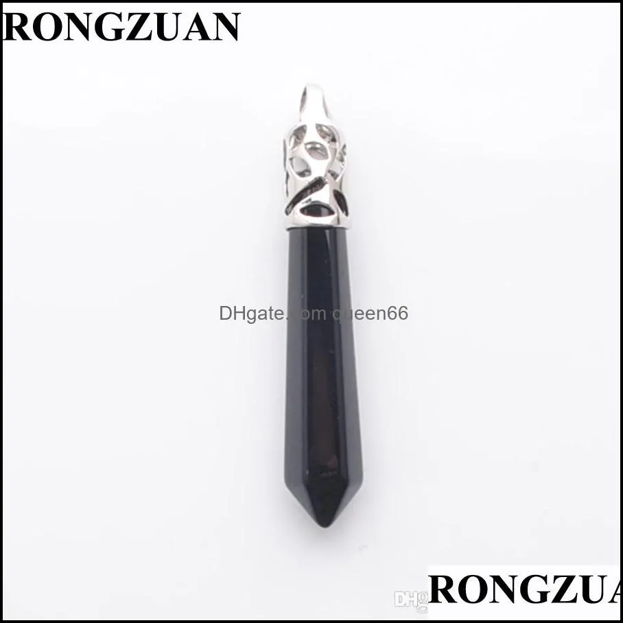 jewelry fit necklace natural gemstone long pendulum charm stones black agate pendants silver plated fashion dn3011