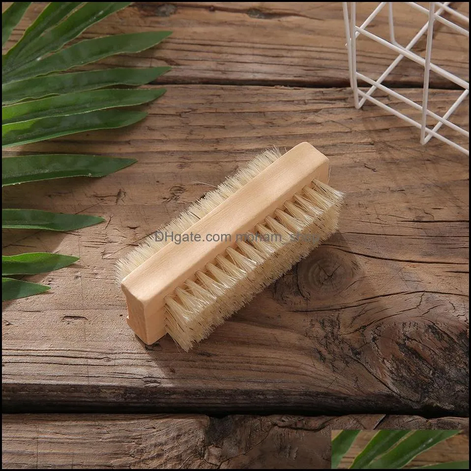 wood nail brush two sided natural boar bristles wooden manicure nail brush spa dual surface brush hand cleansing brushes paa10358