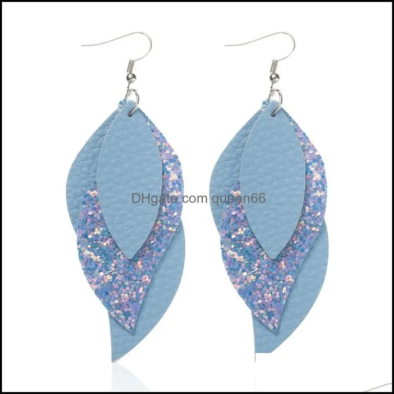 fashion dangle earrings three layer bling feather leaf leather hoop earring jewelry gifts for women girls