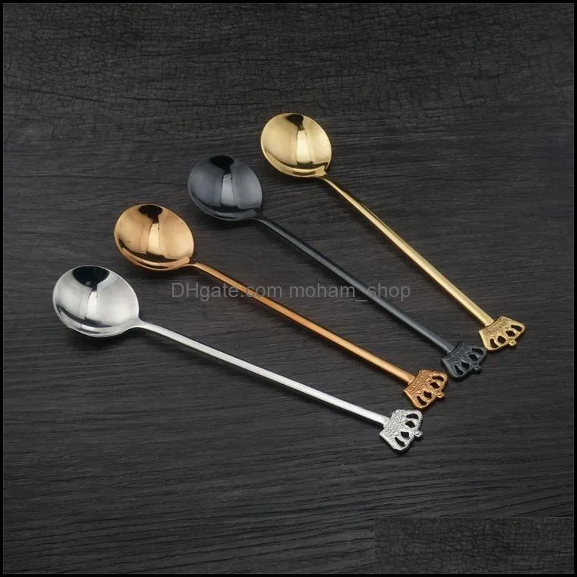 stainless steel stirring spoon crown long handle spoons originality eco friendly smooth tableware with superior quality 3 8qx j1