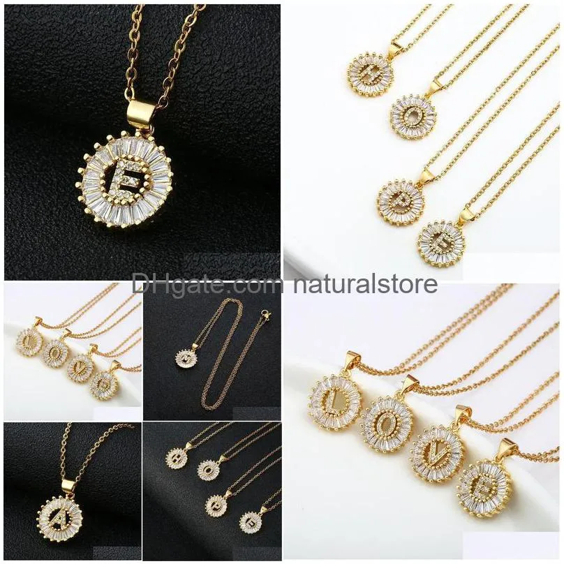 clear cubic zirconia letter pendant necklace gold color 26 az initial copper charm stainless steel chain necklace gift