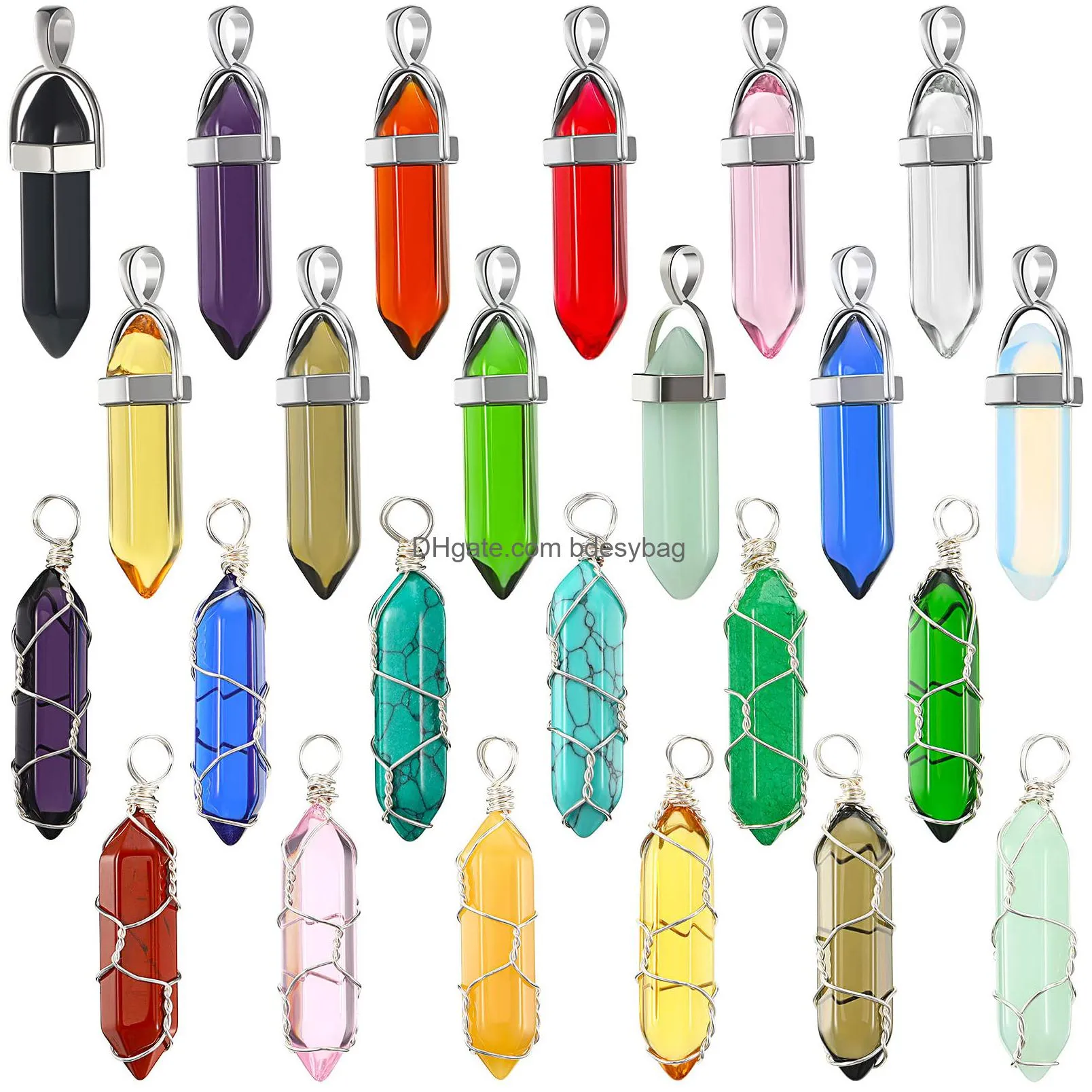 teardrop gemstone pendant stone natural crystal quartz stone charms chakra necklace with 50 faux leather cords for women girls jewelry making