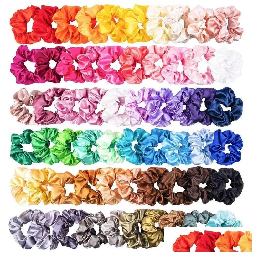 60pcs solid color silk satin hair bands womens or girls hair jewelry hairband suitable for womens ponytail scrunchies