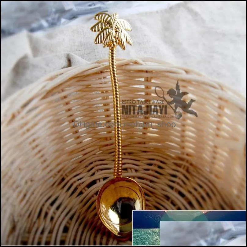 6pcs coconut tree tea coffee spoon ice cream small decoration zine alloy gift for bar party decoration vintage royal style