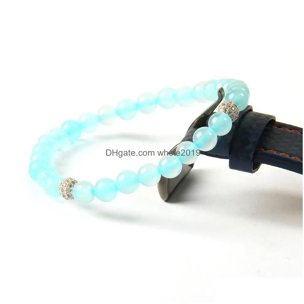  jewelry wholesale 10pcs/lot 6mm natural blue stone beads with clear cz ball beaded bracelet for women and girl