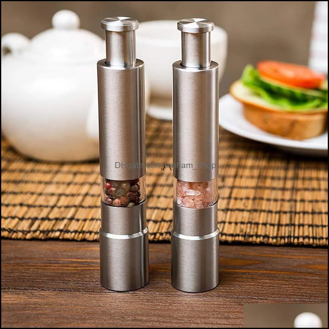 mills stainless steel grinder thumb push salt pepper grinding portable manual peppesrs machine spice sauce kitchen tool pab11611