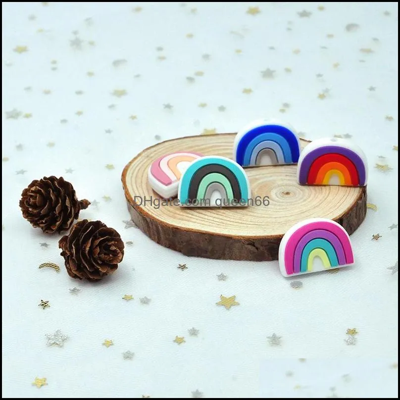 rainbow silicone beads baby teething loose bead food grade bpa for diy soothing chewlery teething accessories