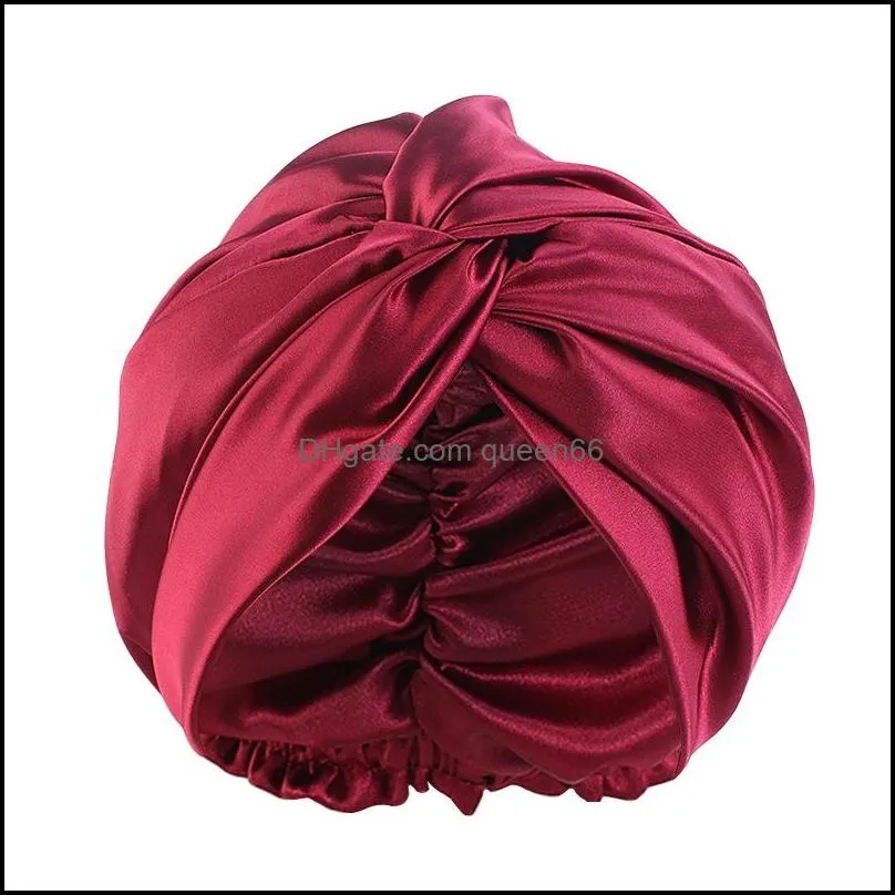 2022 night sleep imitation silk double layer hats for women womens hat satin sleeping caps beanie durags ladies durag head cover headwear hair