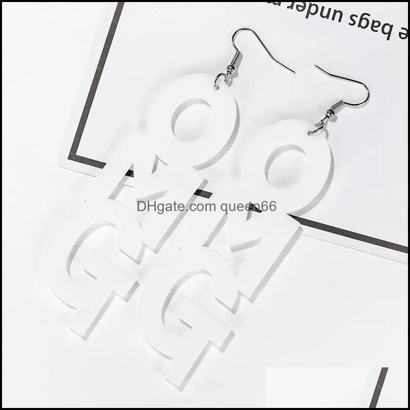 creative geometric letters charms acrylic acetic acid sheet ear stud vintage omg statement long drop earrings for women