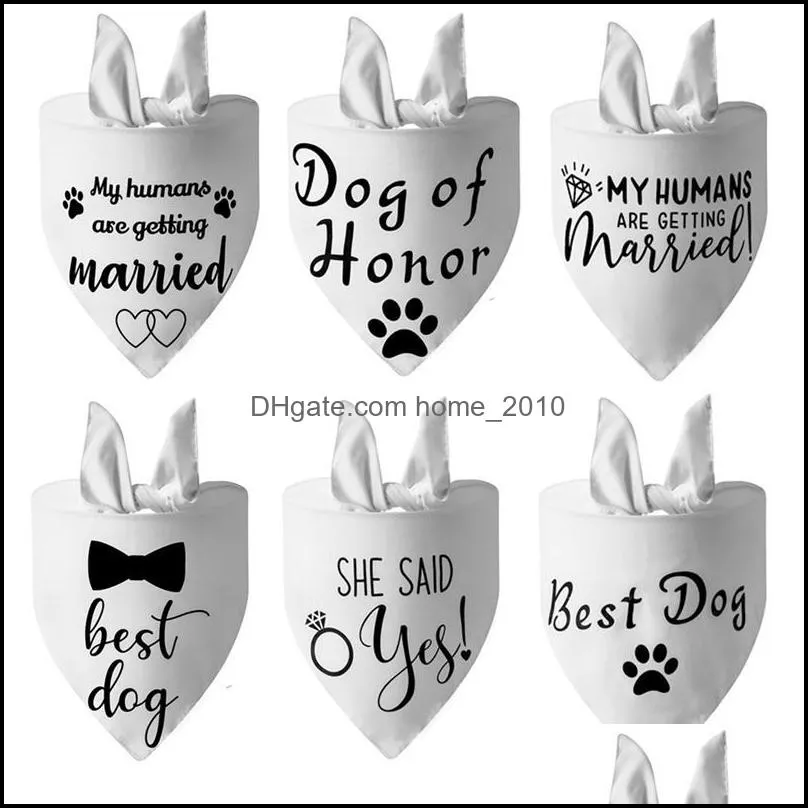  fashion dog wedding triangle bandanas letter pattern pet triangle scarf adjustable soft bib for medium large dog pet accessories