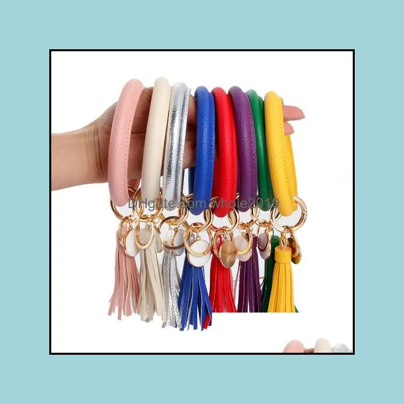 women key rings bracelet large round keychain with tassel pendant bracelets fashion leather wrist keychains dhs q7fz