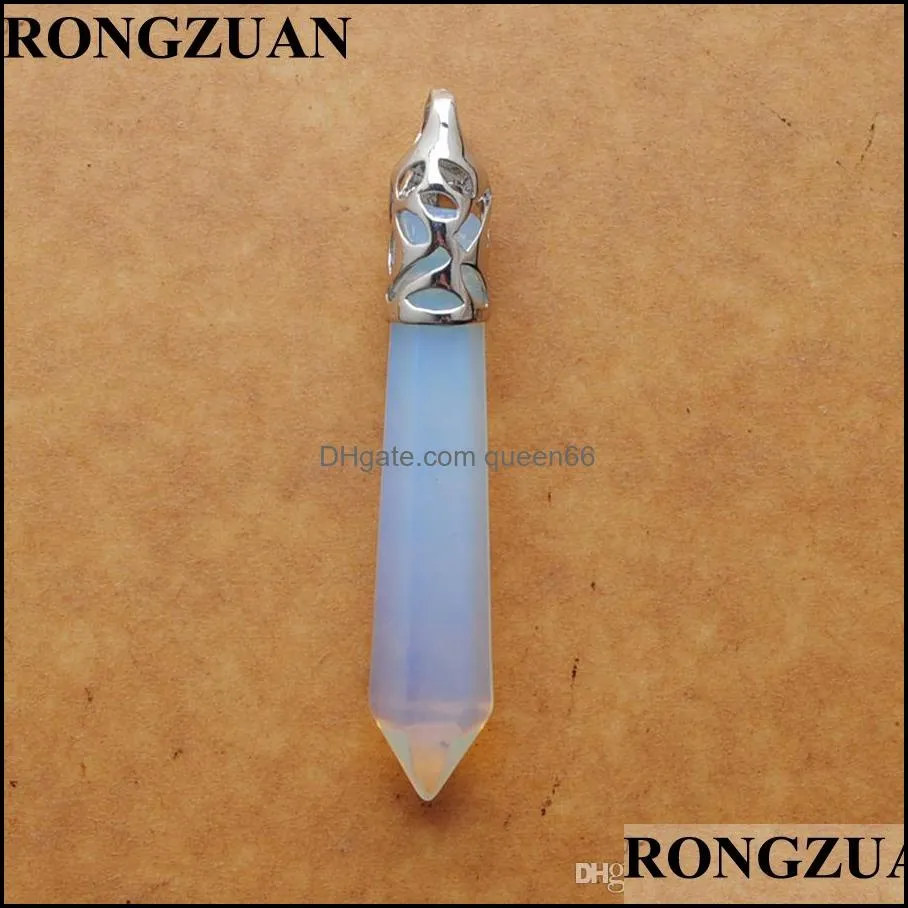 opal stone reiki healing pendulum hexagonal pointed reiki natural stone pillar charm pendants for necklace dn3006