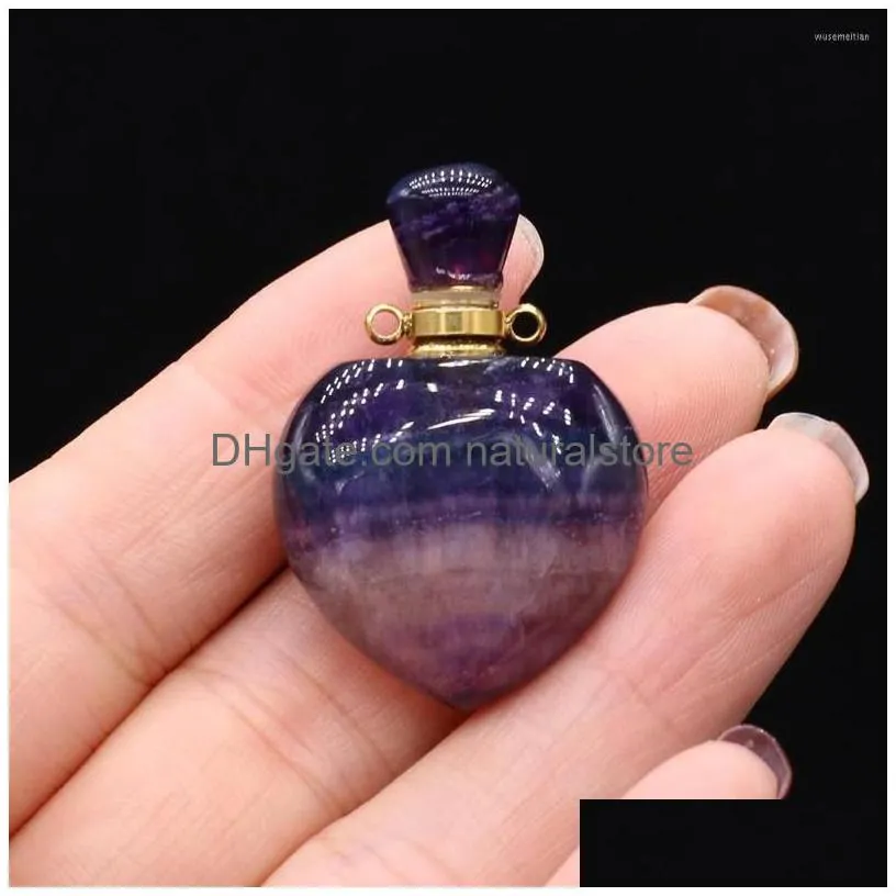 pendant necklaces natural fluorites perfume bottle charms heart shape women essential oil diffuser for jewerly necklace 25x40mm