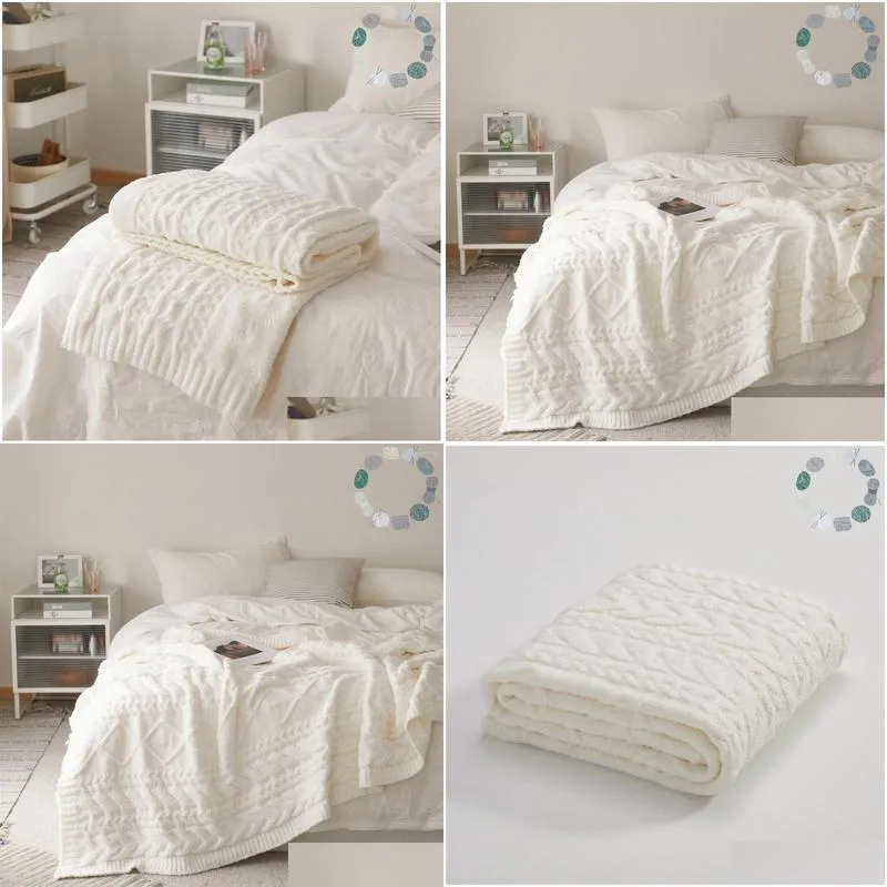 blankets modern fashion ivory fleece blanket sofa office nap knitted thread throw bed bedspread winter warm twisted flower