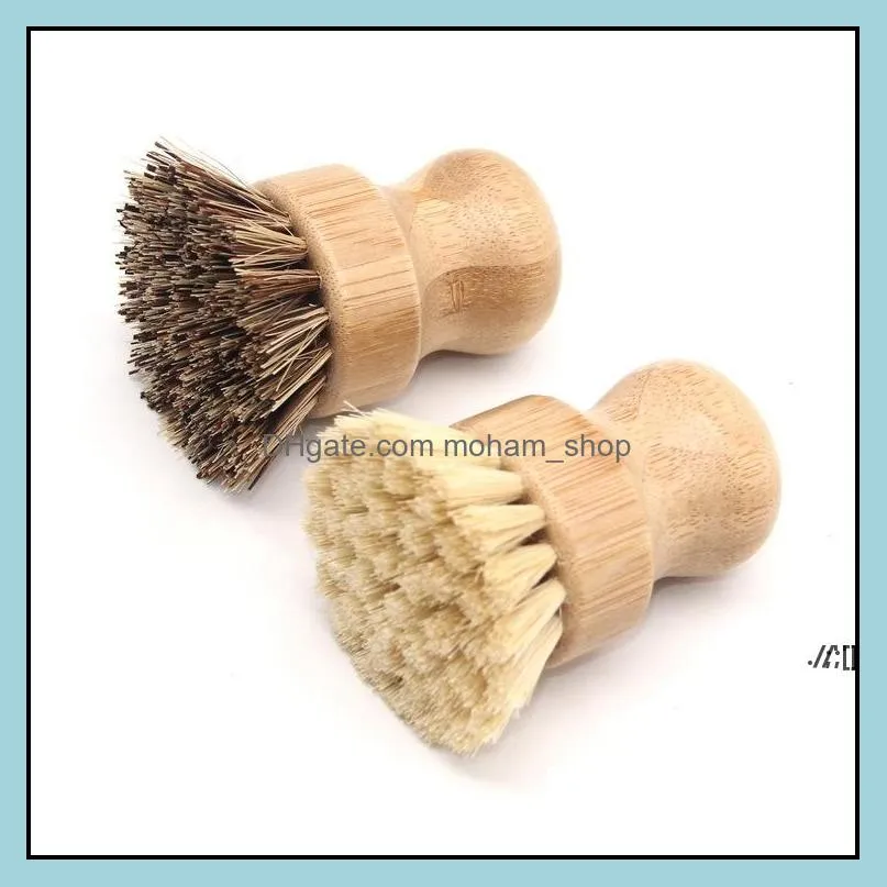 round wood brush handle pot dish household sisal palm bamboo kitchen chores rub cleaning brushes sea pab12359