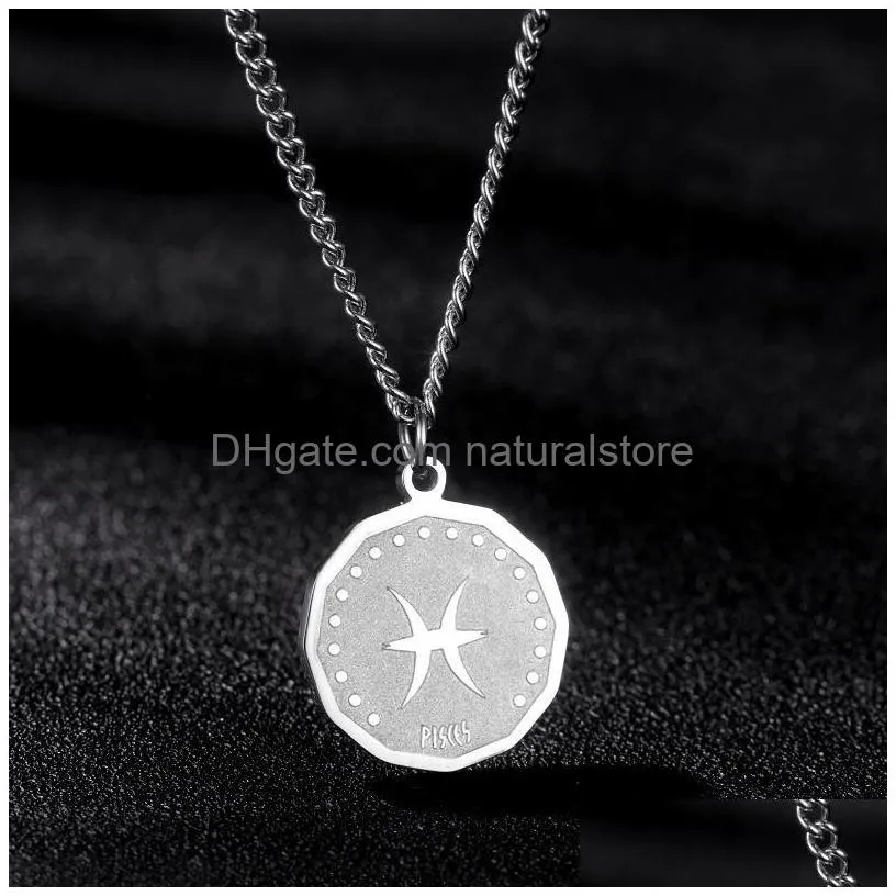 pendant necklaces fashion stainless steel twelve constellation coin necklace collar hip hop street s trend charm jewelry wholesale